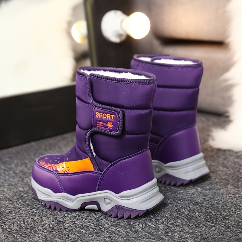 CHTAPPILIAR Girls' Winter Snow Boots - Pink Fleece-Lined Warm Winter Boots with Tassel Accent, High-Top Round Toe & Hook-and-Loop Closure, Cute Winter Boots