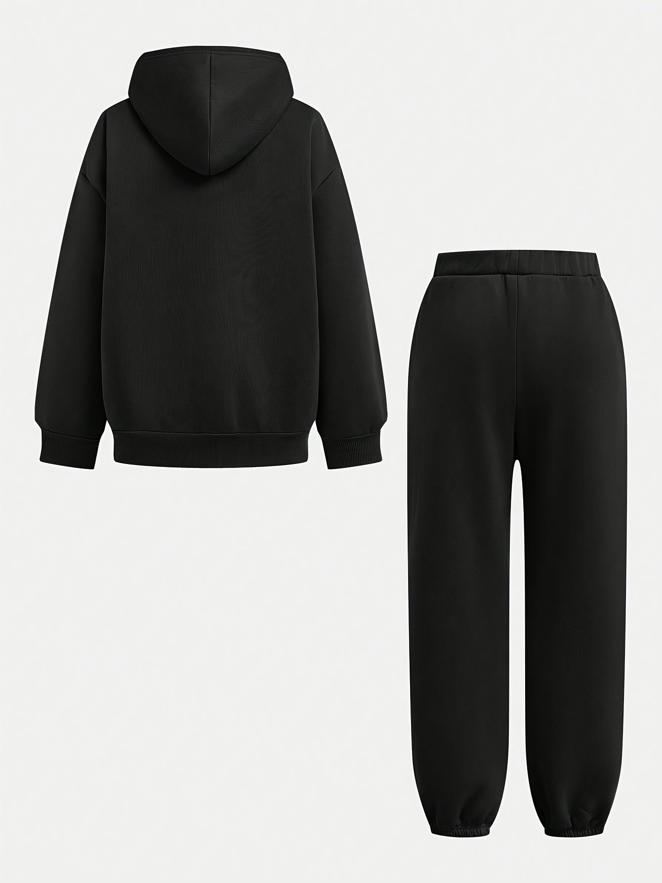 Teen Girls Autumn And Winter Casual Fashion Black Leopard Print Letter Hooded Sweatshirt with Leggings Two-Piece Suit, Trendy Personality, Street Walking, Sports Wear, Perfect Gift, for Outdoor, For Teenager