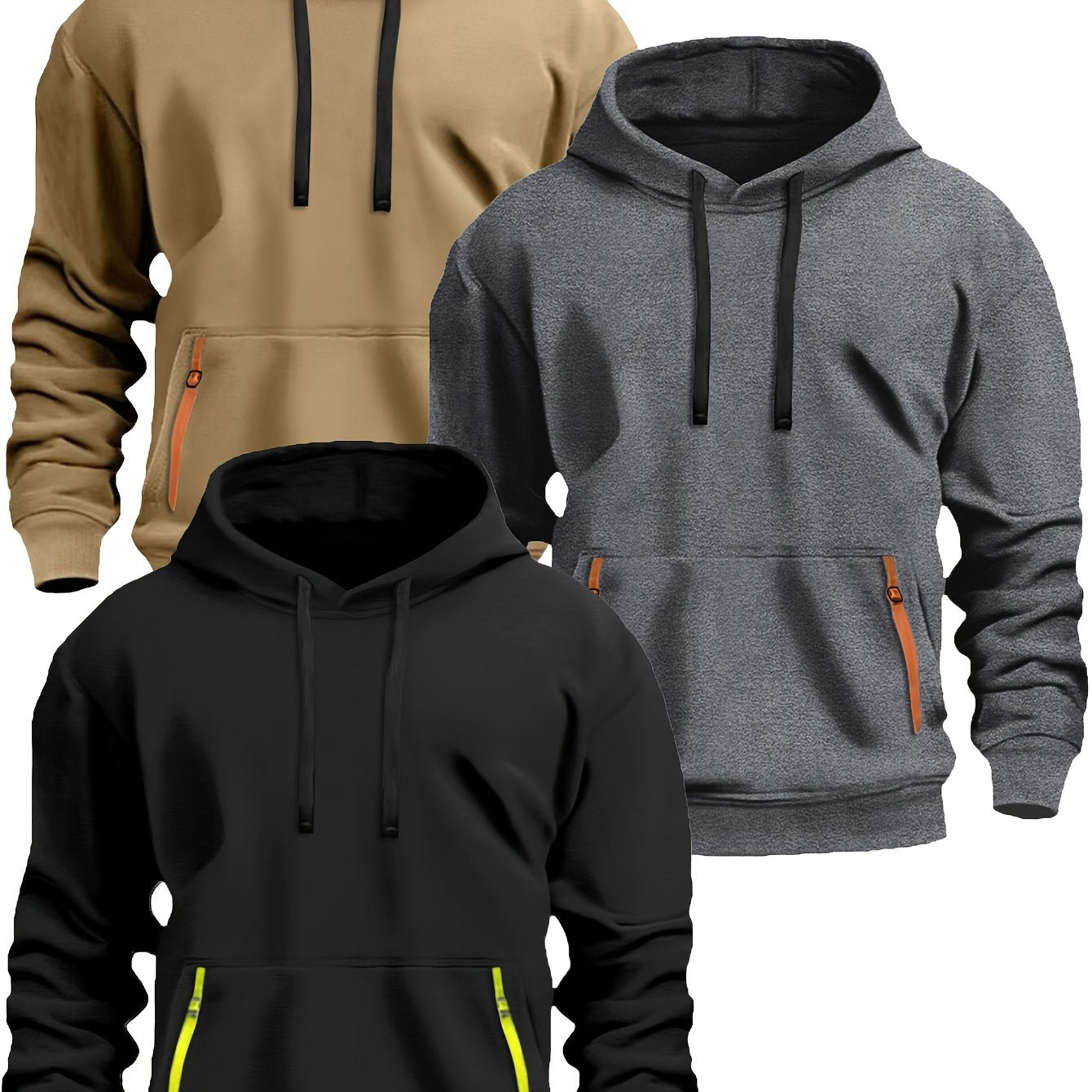 220g Brushed Fabric 3pcs Set, Men's Casual Sporty Fashion Hoodie with Drawstring, New Spring/Autumn/Winter, Basic Style, -Lined for Daily Commuting