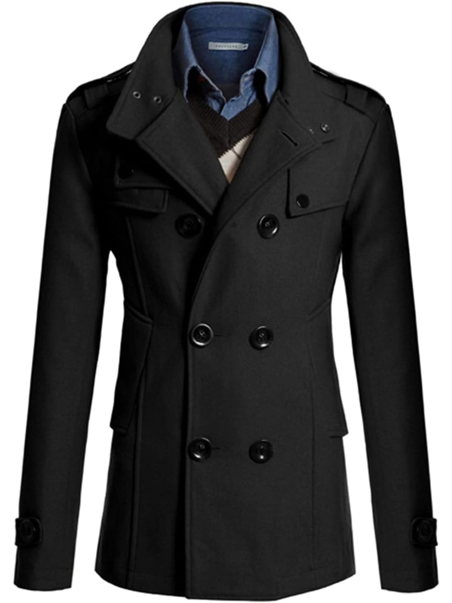 Men's Winter Warm -Peeling () Pea Coat Jacket - Slim Fit Double Breasted Single-Breasted Button Closure Casual Outerwear, Machine Washable Cold Weather Blazer (/ Suitable for)