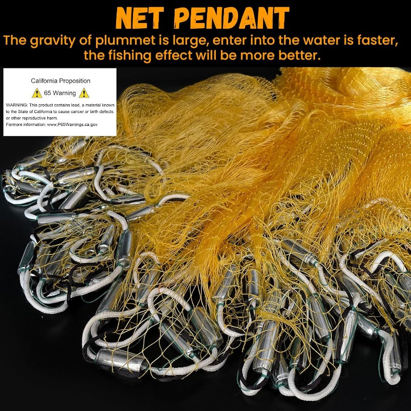 Heavy-Duty Handmade Nylon Multifilament Casting Net with 3/8” Mesh, Zinc-Weighted Sinkers & Saltwater/Corrosion Resistant - 3ft/4ft/6ft/8ft/10ft/12ft Hand Throw Net for Bait Fish, Freshwater/Saltwater Fishing (Commercial &