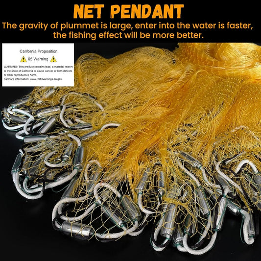 Heavy-Duty Handmade Nylon Multifilament Casting Net with 3/8” Mesh, Zinc-Weighted Sinkers & Saltwater/Corrosion Resistant - 3ft/4ft/6ft/8ft/10ft/12ft Hand Throw Net for Bait Fish, Freshwater/Saltwater Fishing (Commercial &
