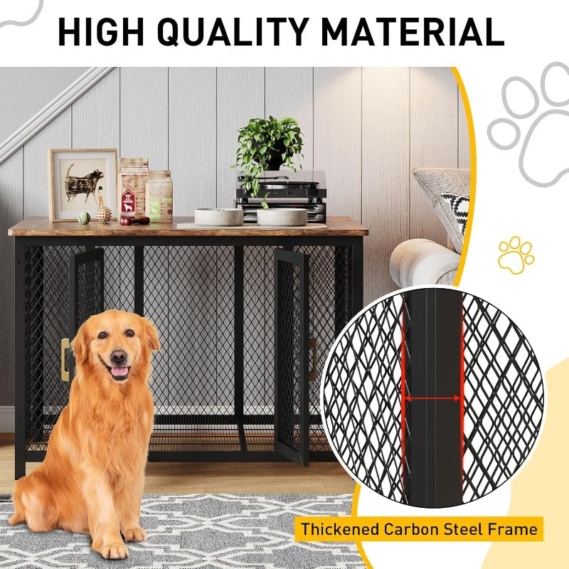 Extra Large Heavy Duty Metal Dog Crate - 47-Inch Tall Kennel with Storage Door & Top Opening, Spacious Cage for Large Dogs, Easy Assembly, Sturdy Construction, Modern Furniture Style for Living Room, Bedroom - Ideal for Lab,