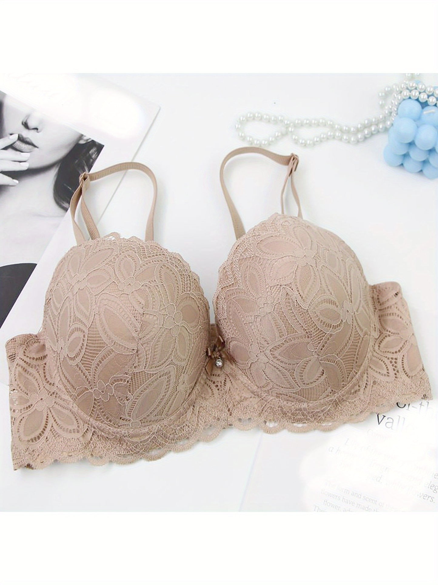 3pcs Women'S Wireless Push Up Bras - Full Coverage Wire-Free Everyday Support, Soft Breathable Fabric, Adjustable Straps & Lace Trim, 3 Colors (Pink/Beige/Light Blue) - Daily Comfort Lingerie, Wireless Bras, Casual Attire, El