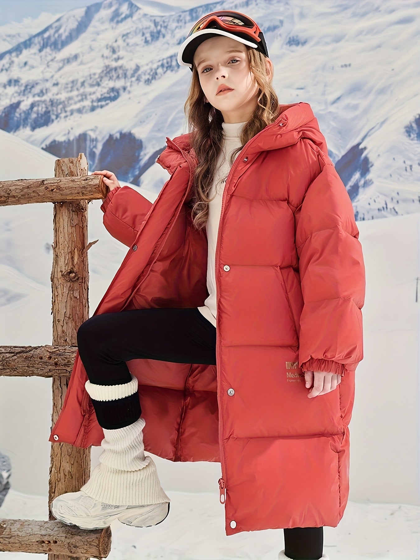 Girls' & Kids' Thickened Fluffy -Filled Hooded Winter Coat - Long Warm Jacket with Single Zipper Closure, Windproof Shell & Pockets, Unisex Casual Outdoor Skiing & Daily Wear, Easy-Care Polyester Lining (No-Stretch Fabric) -