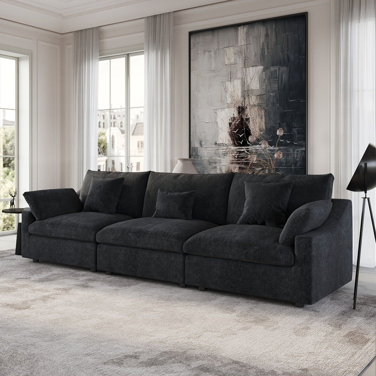 Modular Sectional Sofa Cloud Couch, 119.29" Khaki Modular Couch, Linen Blend Fabric Minimalist Deep Seat Sectional Couches For Living Room, Sofa Covers Washable&Removable