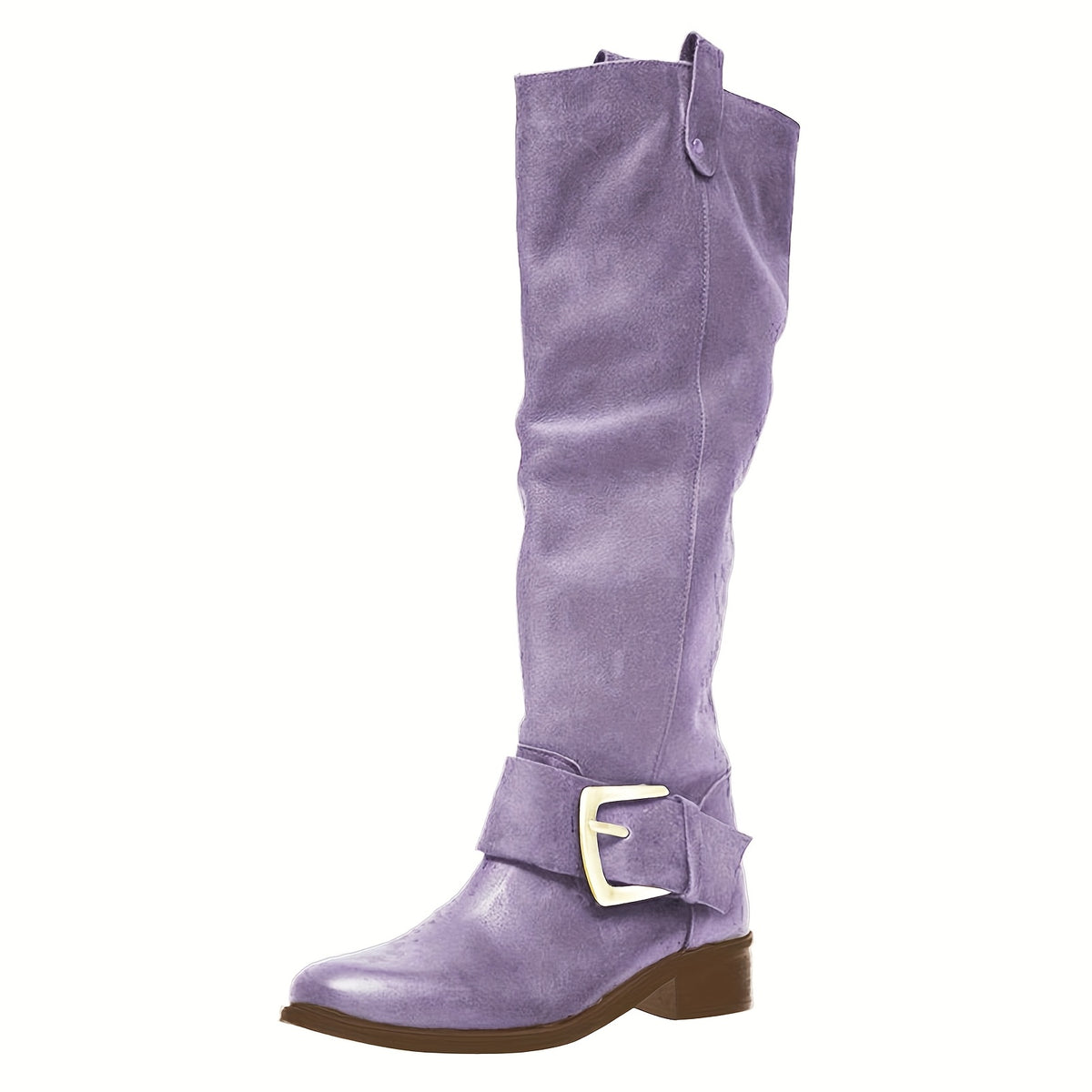 Women's Western Cowboy Boots - Chunky Low Block Heel Pull-On Knee-High Boots with PU Round Toe & Rubber Sole, Wide Widths (Size 11/12/13) - Cowgirl Riding Boots for Weddings, Rodeo, Casual Outfits -