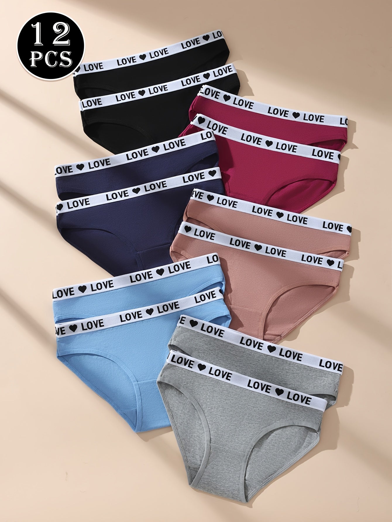 12 Simple And Colorful Mixed Bag Fashionable Sports Women's Underwear, Made Of Soft, Breathable, Elastic And Non Sticky Fabric, Suitable for Daily Wear