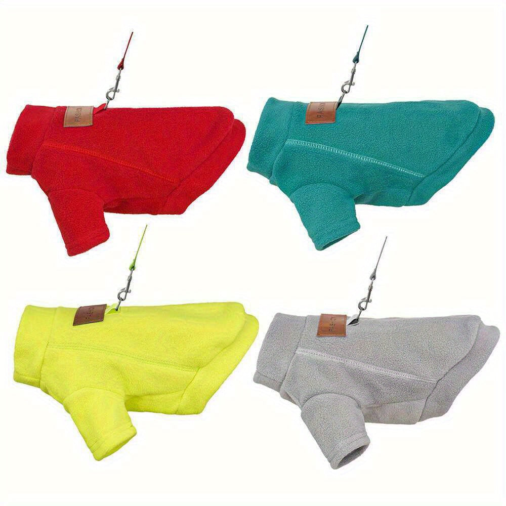 4pcs Set Winter Warm Pet Clothes for Dogs & Cats - Soft Velvet Cozy Sweaters with Snap Closure, Multi-Color Options (Grey, Neon Green, Red, Blue, Black, White, Yellow, Turquoise) - Hand Wash Only, Ideal for Small to Medium Br