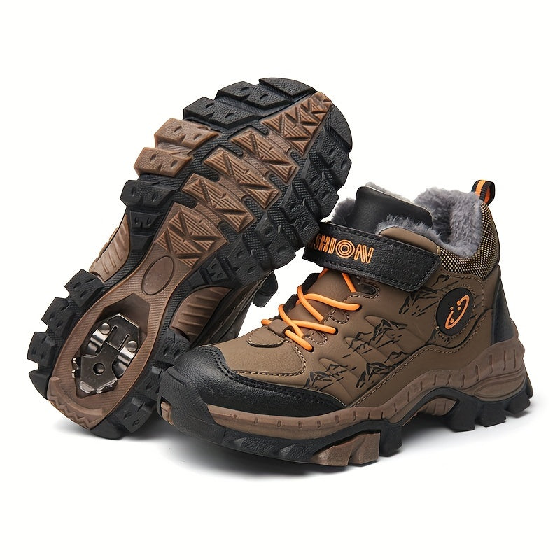 JUNGLEHUNTER Boys' & Girls' Winter Boots - Plush Lining, Warm & Comfortable Mid-Calf Hiking Boots with Non-Slip TPR Sole, Round Toe & Hook-and-Loop Closure, Durable Youngsters'S Footwear, Stylish Youngsters'S Footwear, Outdoo