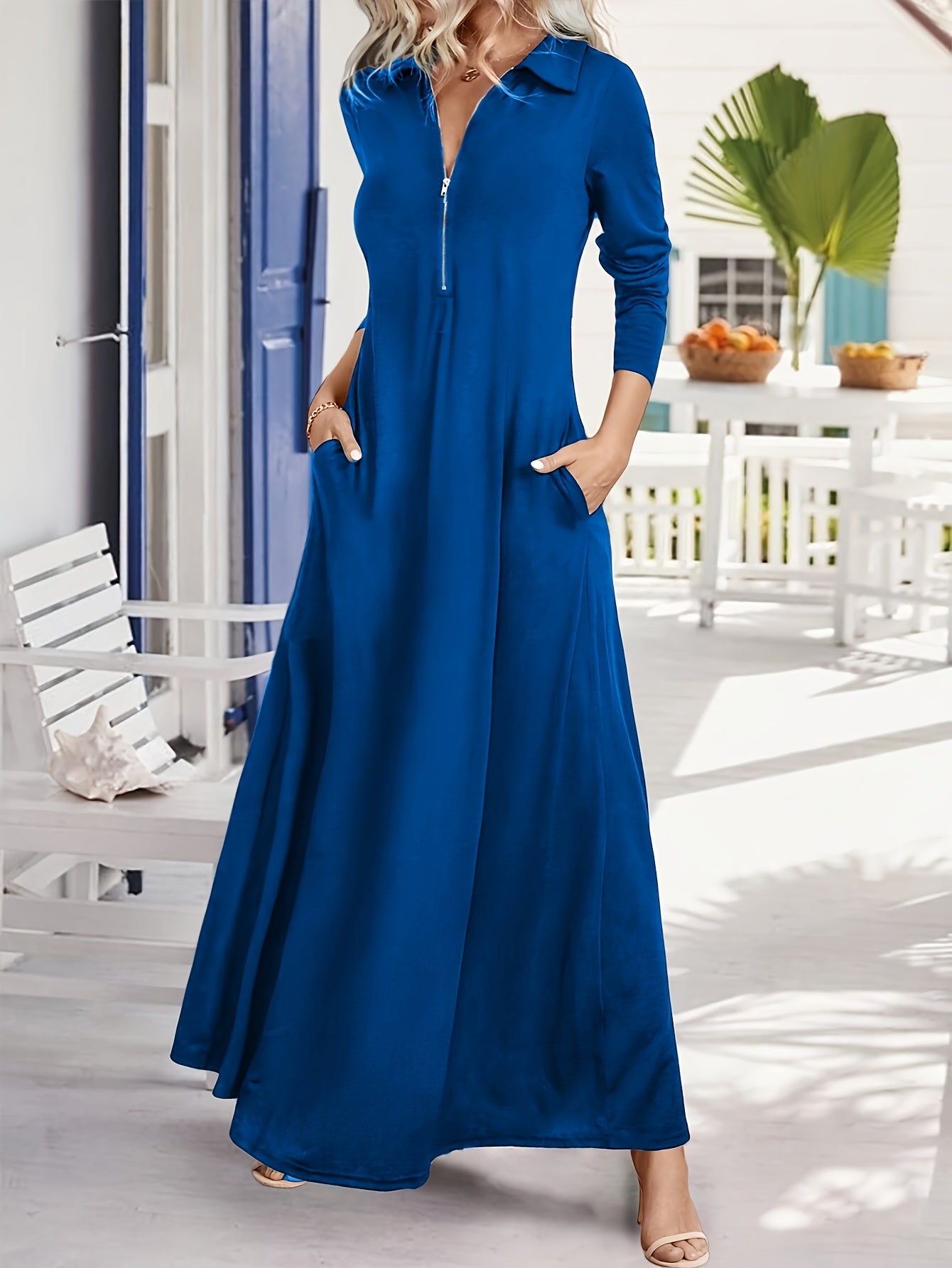 [Stylish Long-Sleeve Dress] New Stylish And Elegant Solid Color Long-Sleeve Dress for Women