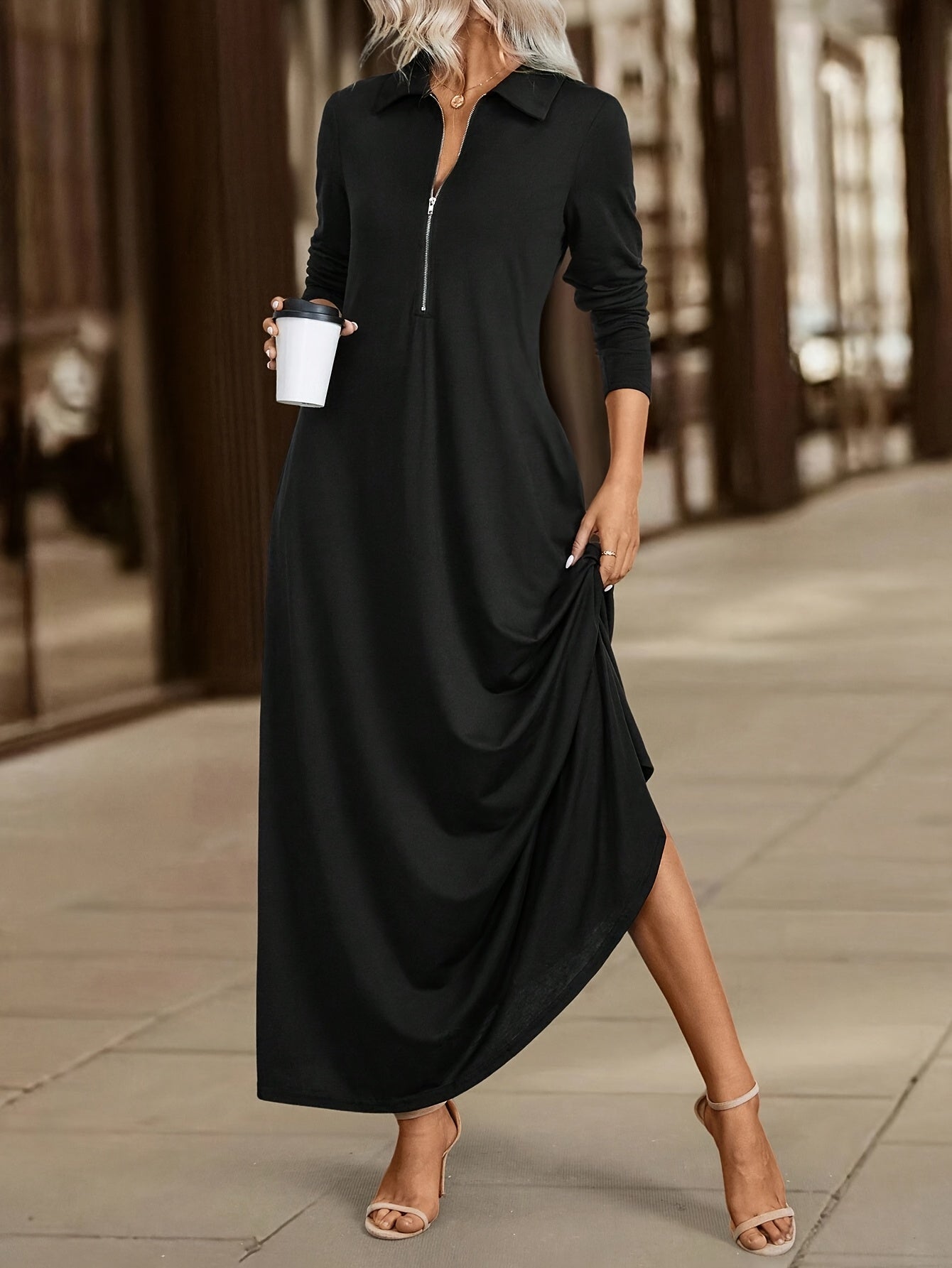 [Stylish Long-Sleeve Dress] New Stylish And Elegant Solid Color Long-Sleeve Dress for Women