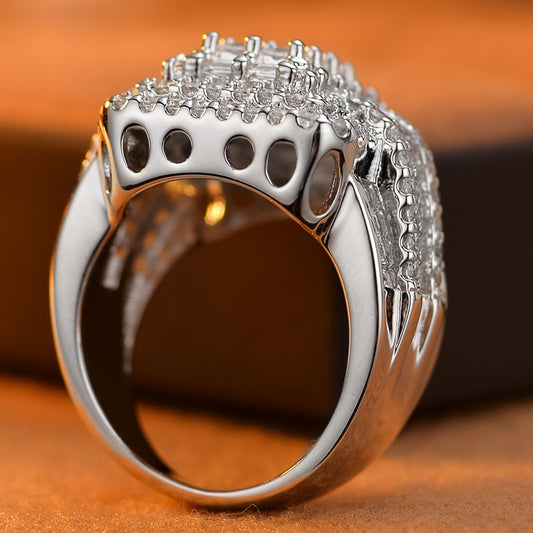 S925 Sterling Silver Wedding Ring for Women, Princess Square Design, Luxurious Cluster Setting, Suitable for Daily Wear, Proposal, Valentine'S Day Gift, Girlfriend, Mother Gift, 5A Zirconia, Rhodium Plated, All Seasons, Gift-