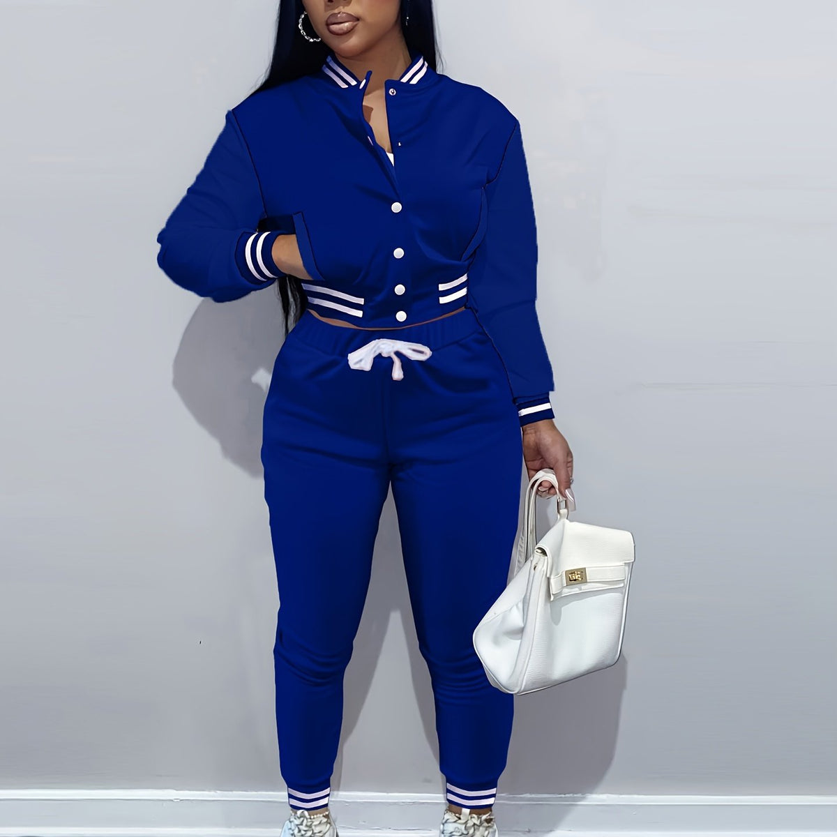 European And Trendy Women'S Patchwork Jacket with Single-Breasted Baseball Suit, a Two-Piece Outfit