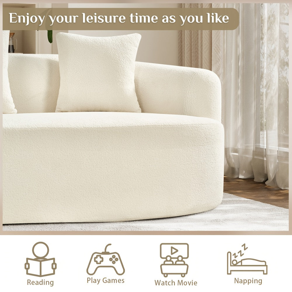 114" Oversized Sectional Sofa - Modern Luxury Plush Chenille Curved Cloud Couch with White Upholstery, 4-Seater Deep Seat & Curved Backrest, No Assembly Required, Plush Cushions & Throw Pillows Included, Contemporary Living R