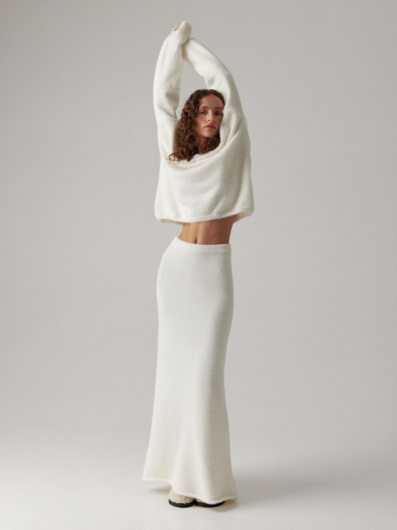 Imitation Mink Sweater Set- Women's V-Neck Knit& Skirt Autumn Winter