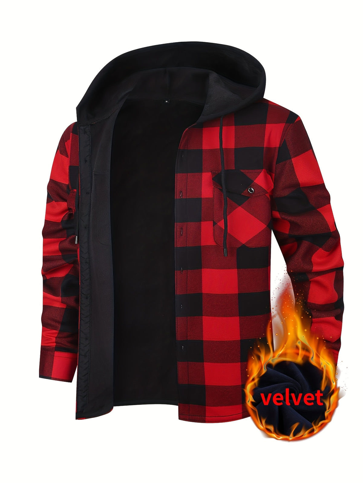 Men's Winter Plush-Themed Hooded Shirt Jacket - Thickened Button-Front Outdoor Coat with Pockets, Loose Fit Casual Blazer (Hand Washable, Fall/Winter) | European/Emerican Sizing for Cold Weather Layering