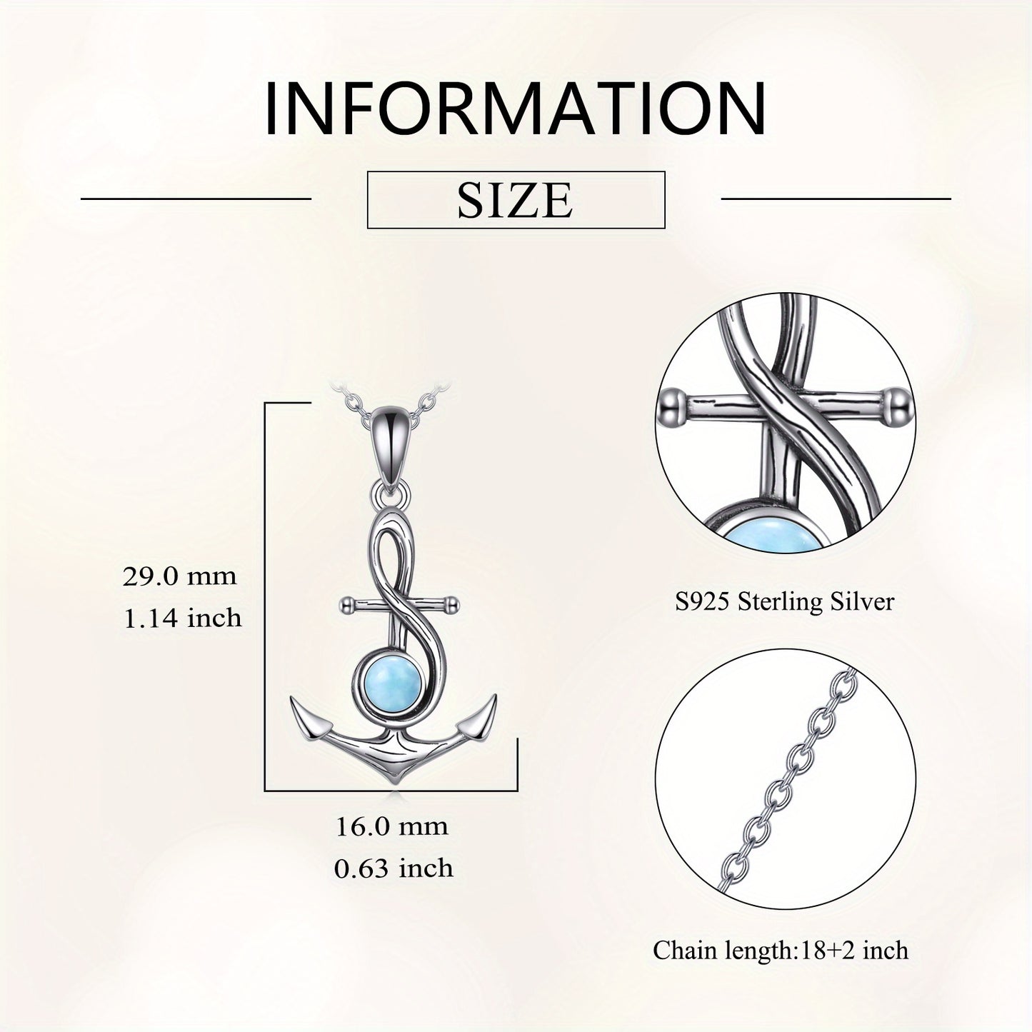 Anchor Necklace for Women S925 Sterling Silver Anchor Pendant Necklace with Larimar Nautical Jewelry Gift, Special Occasion Jewelry, Everyday Accessory, Stylish Pendant, Elegant Necklace, Highquality Pendant, Plated Jewelry,