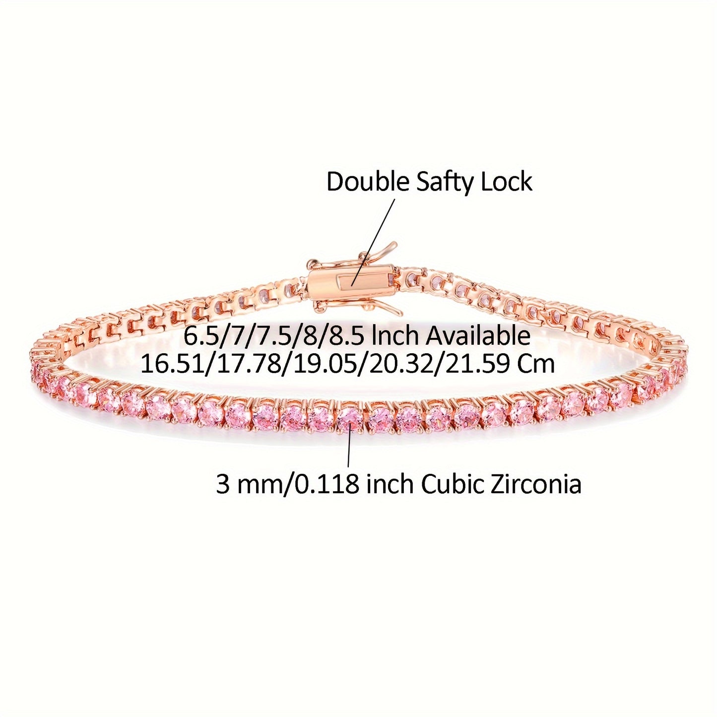 June Birthstone Tennis Bracelet - 3mm Pink Cubic Synthetic Cubic Zirconiaia Sparkling Interlocking Loop Jewelry for Men & Women, Pink CZ Birthday Gift for June Birthdays, Christmas, Parties, Year-Round Wear, Affordable Luxury