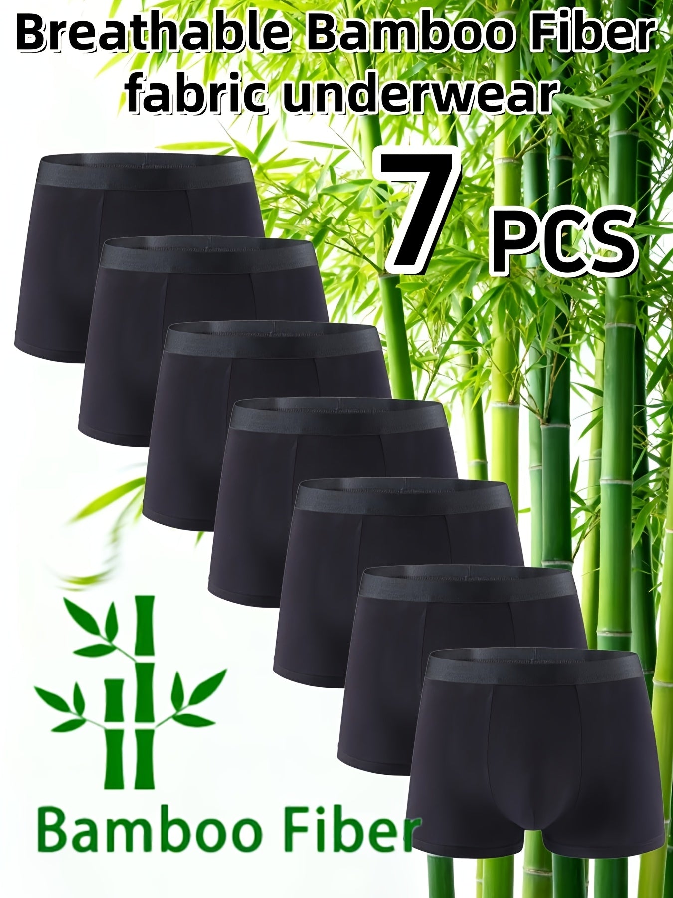 [Men's Bamboo Briefs] 7-pc Men's Bamboo Fiber Briefs - Moisture-Wicking And Breathable Men's Underwear, Soft And Stretchy Fitted Long Boxer Briefs, High-Quality Boxed Underwear Solid Black, Four Seasons Comfort