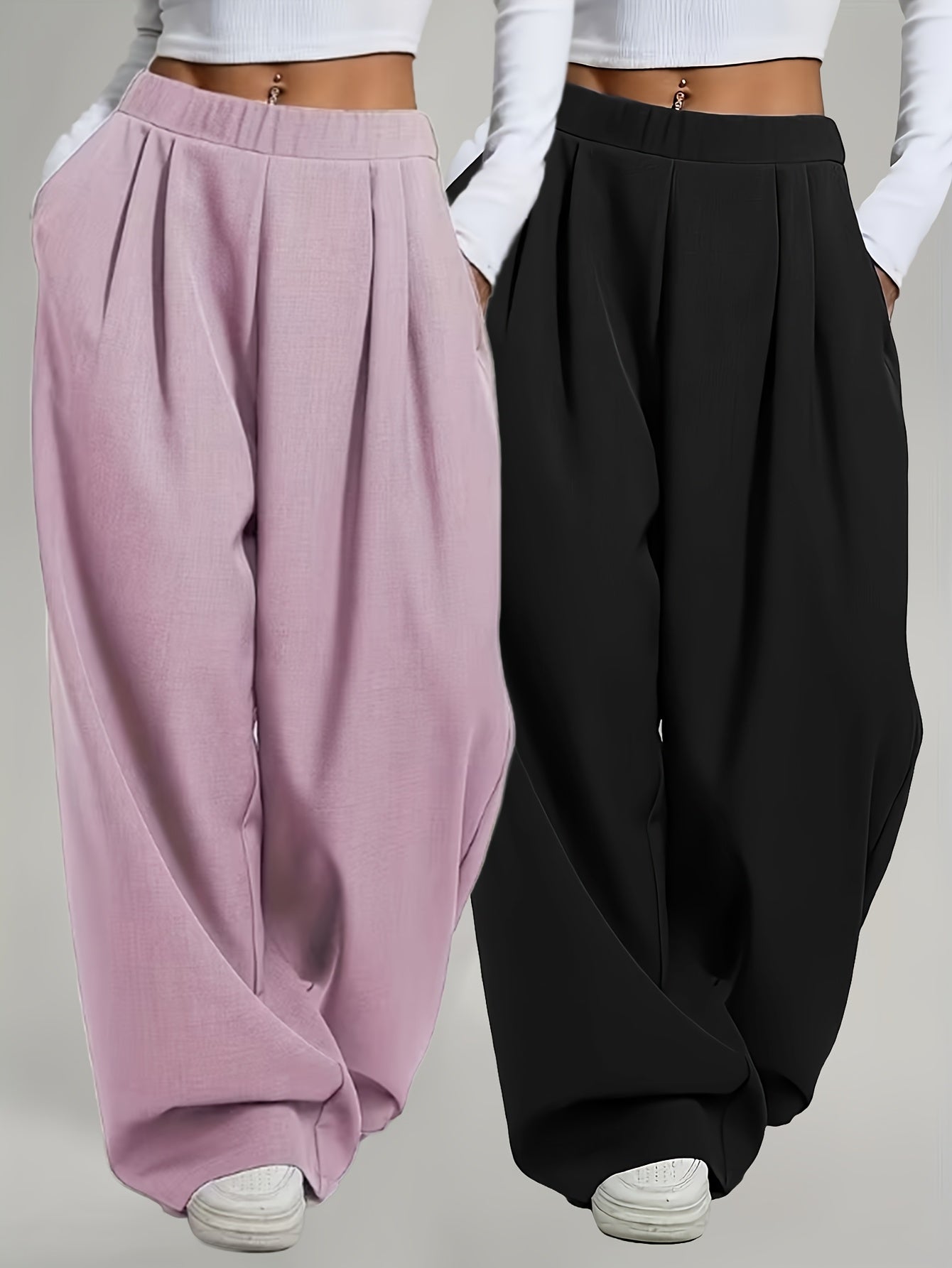 Elegant • Set of Two • Solid Color • Casual • Wide-Leg Pants