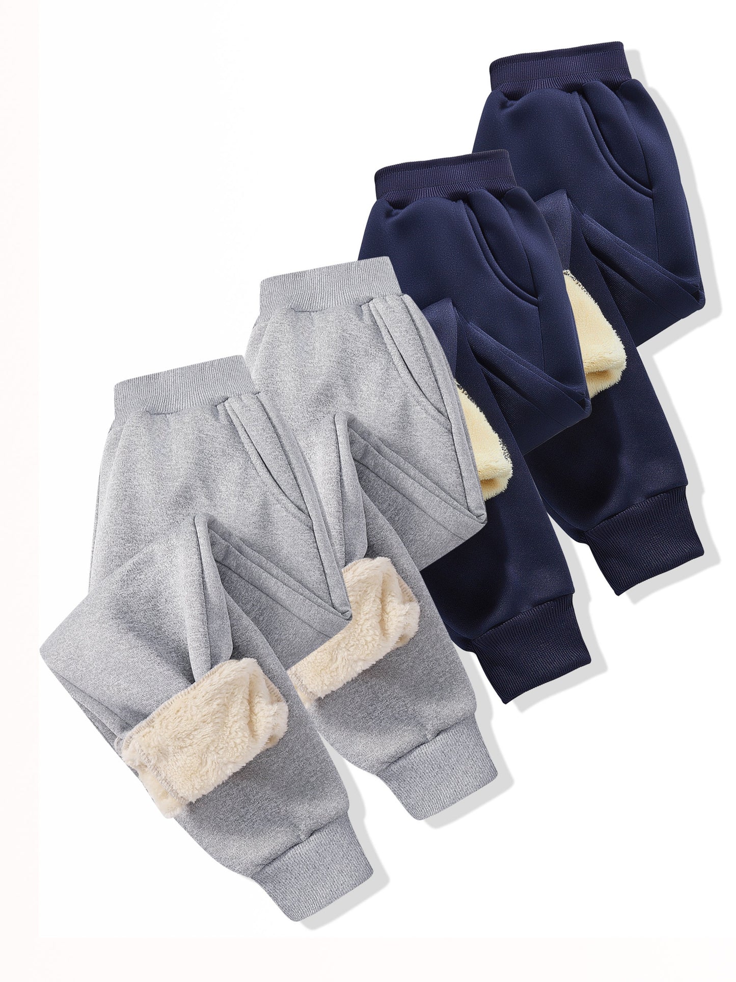 4pcs ' Autumn & Winter -Lined Warm Thickened Cold-Resistant ' Pants, Elastic Waistband, Cuffed Legs, Unisex Style, Perfect for Outdoor, Cold Weather Pants, Cuffed Leg Design, Casual Kids Wear, Thickened Fabric, Cozy Winter Ma