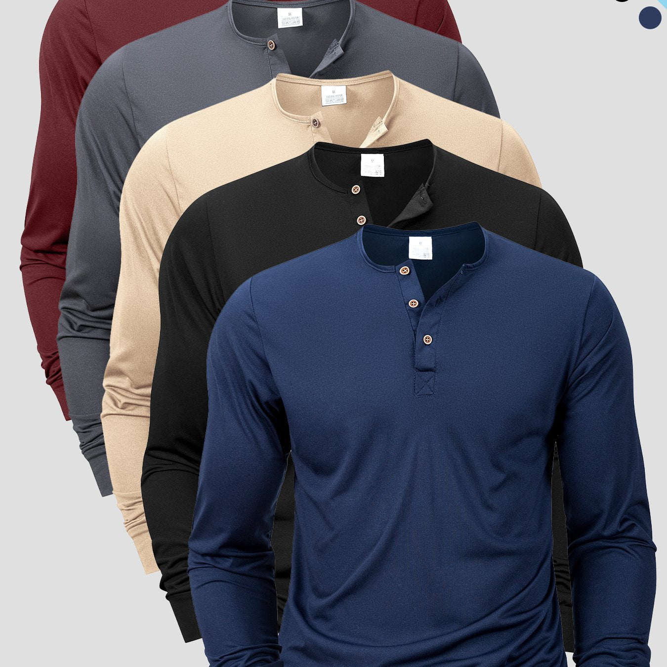 [Men's T-Shirts Set] A Set of Five Versatile Men's T-Shirts Featuring a Henley Style, with a V-Neck Design And Buttoned Half-Open Chest. These Long-Sleeve Shirts Are Easy Yet Stylish, Perfect for Everyday Casual Wear, Sports,
