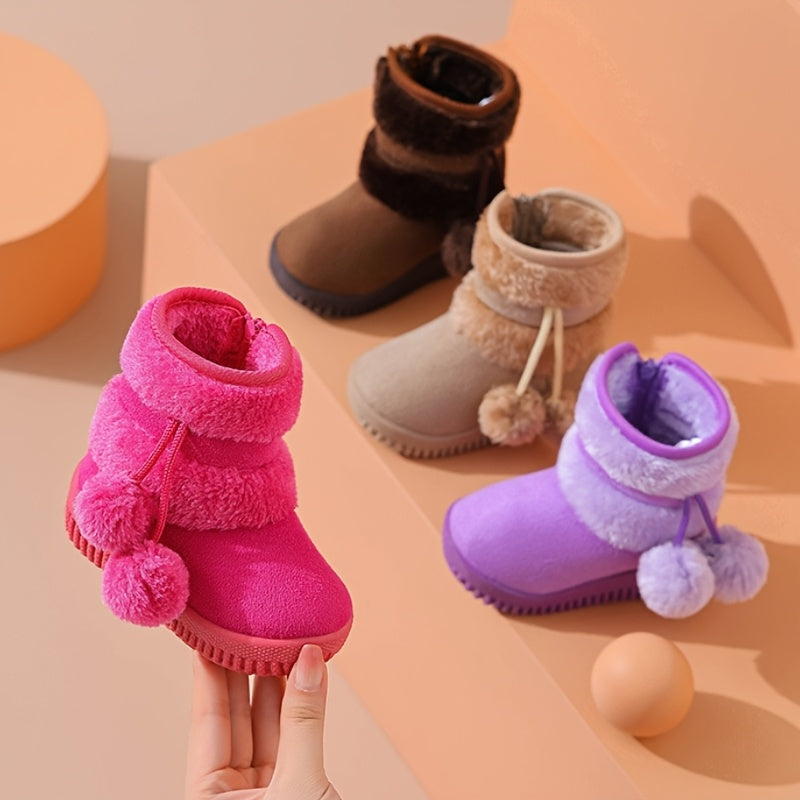 [Kids' Snow Boots] New Kids' Snow Boots, Boys and Girls PlushBall Soft Sole Warm Fleece-Lined Thickened Shoes, Cute Comfortable Zipper Design
