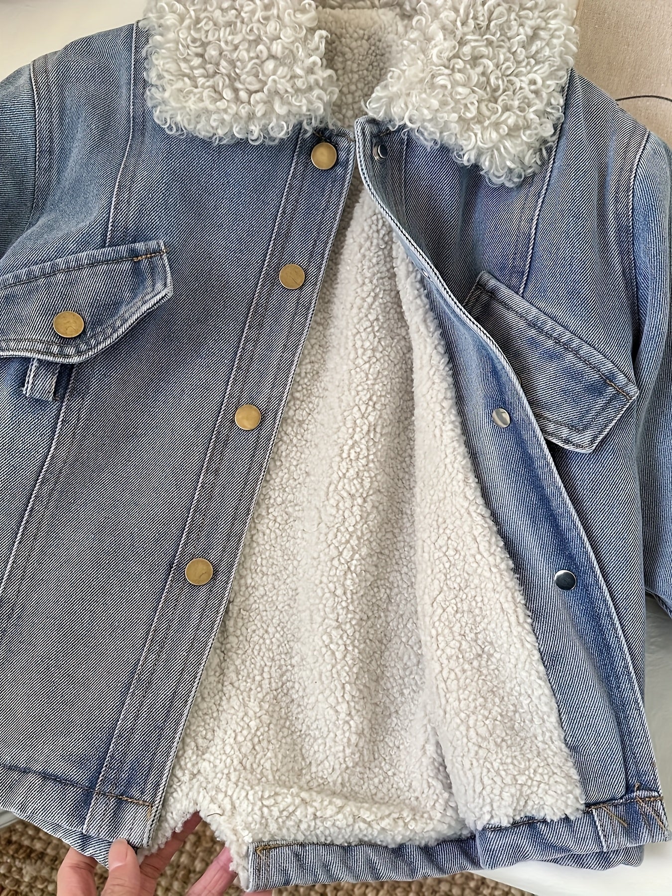 [Sanrio]Exclusive Design, Sanrio Family Print, Mid-long Length Fleece-lined Coat for Girls, Denim Fleece-lined Coat, The Latest Warm Coat for Autumn for and Winter. Comes with for a Belt. for a Gift for Your Daughter. for a M