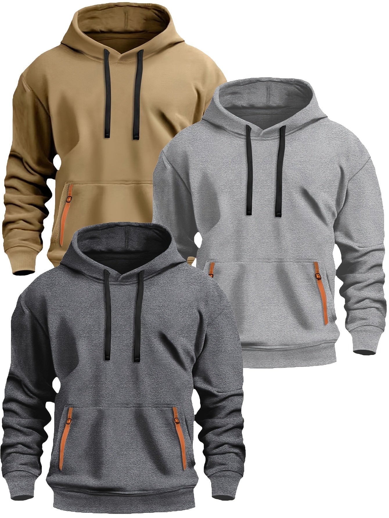 220g Brushed Fabric 3pcs Set, Men's Casual Sporty Fashion Hoodie with Drawstring, New Spring/Autumn/Winter, Basic Style, -Lined for Daily Commuting