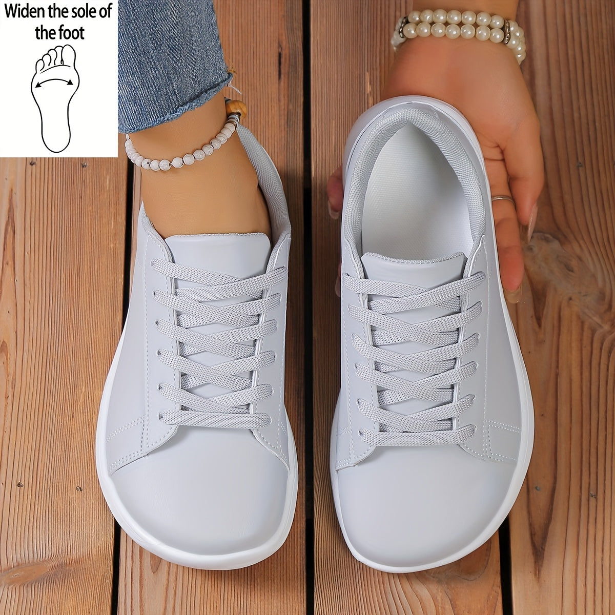 [Casual Sneakers] Four Seasons New Fashion Minimalist Women's Casual Sneakers With Front Lace-Up, Extra Wide And Comfortable Large Size Barefoot Shoes, Women Shoes