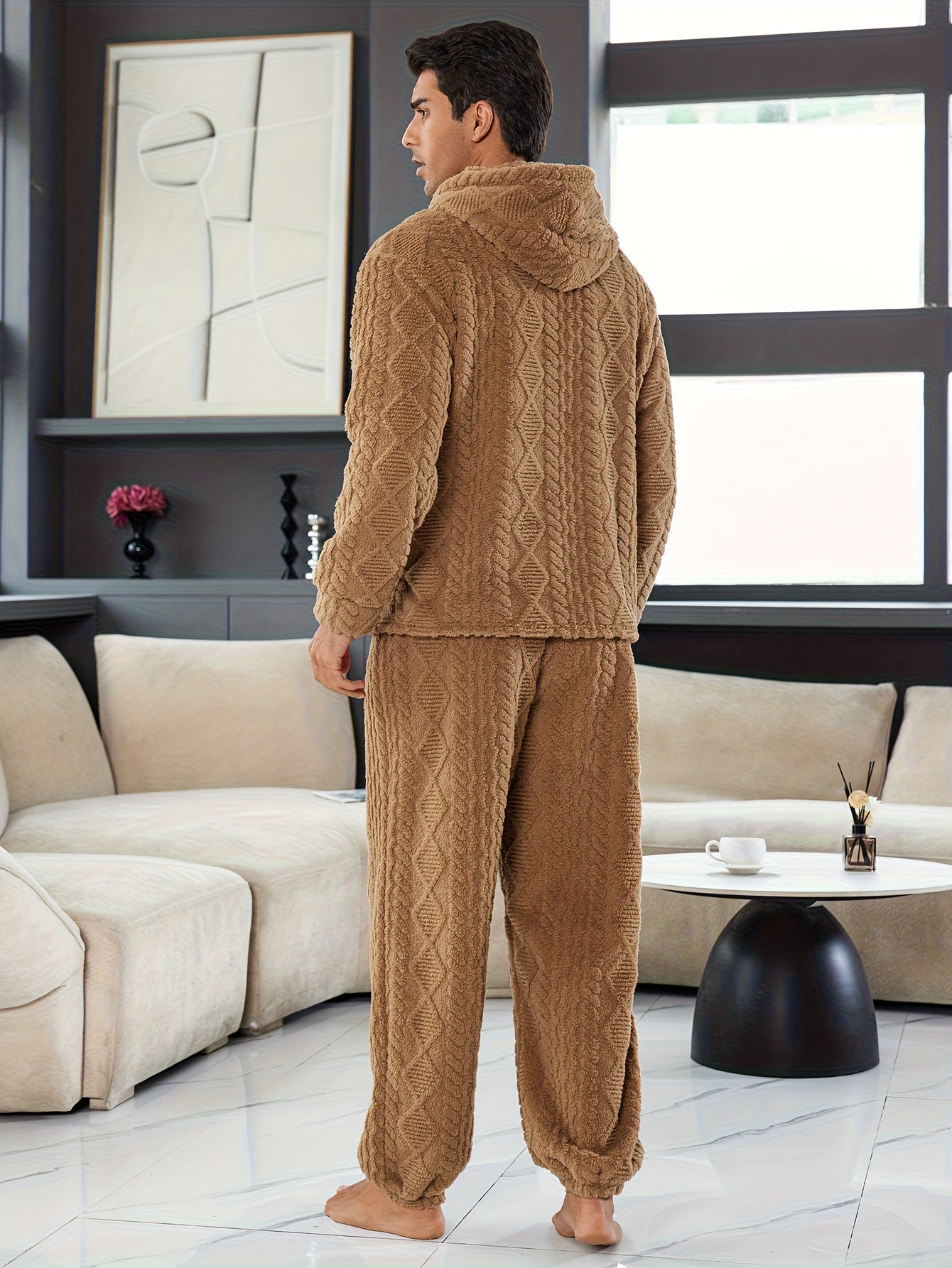 Solid Color • Plush Jacquard • Hooded • Men's Loungewear Set