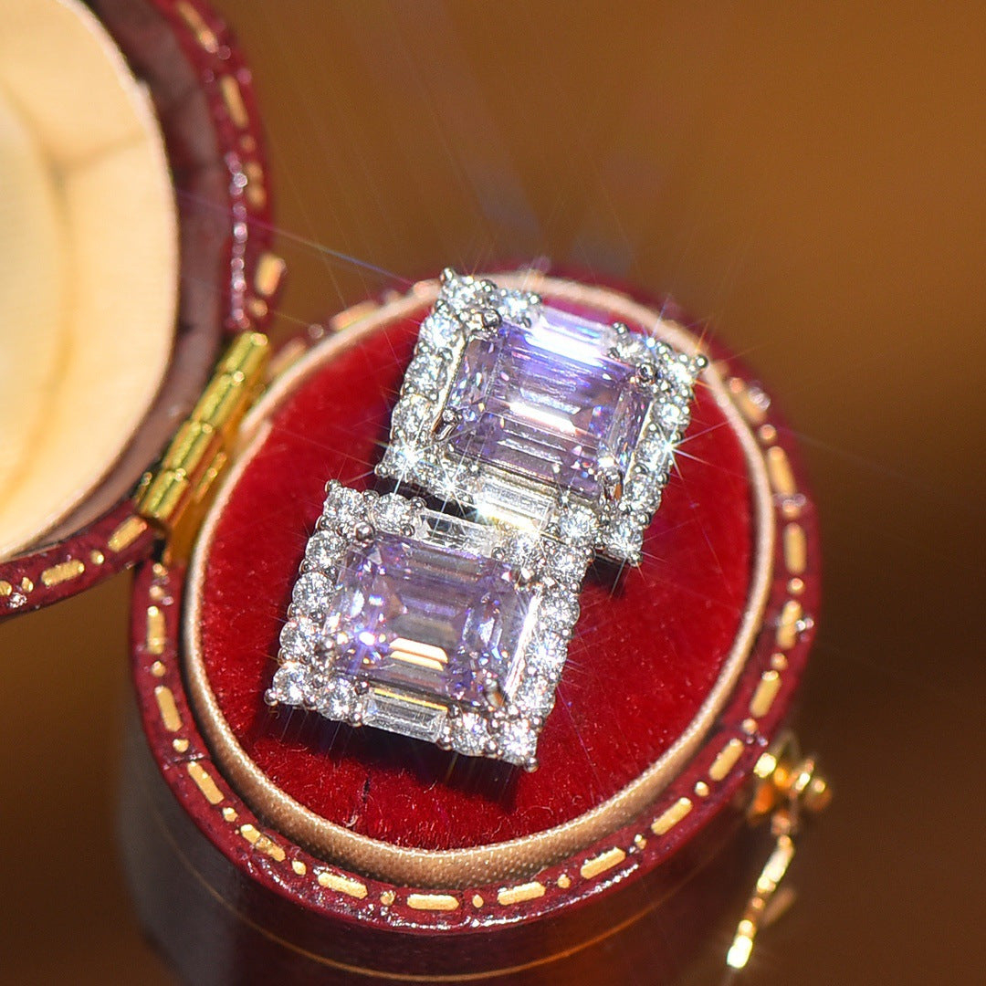 S925 Silvery Purple Moissanite Stud Earrings Are Worn Daily for Birthday Parties, Banquets And Christmas, Thanksgiving As Gifts for Family, Friends, Couples