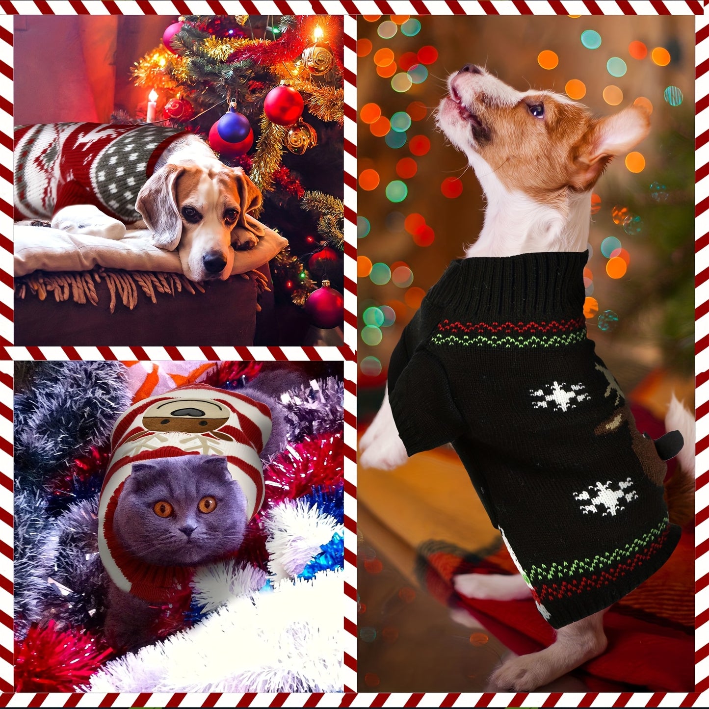 4pcs Dog Sweaters Christmas Halloween Dog Holiday Sweaters Puppy Snow Elk Reindeer Snowman Skull Bats Pumpkins Turkey Heart Warm Cosplay Clothes (Cute Pattern, Small)