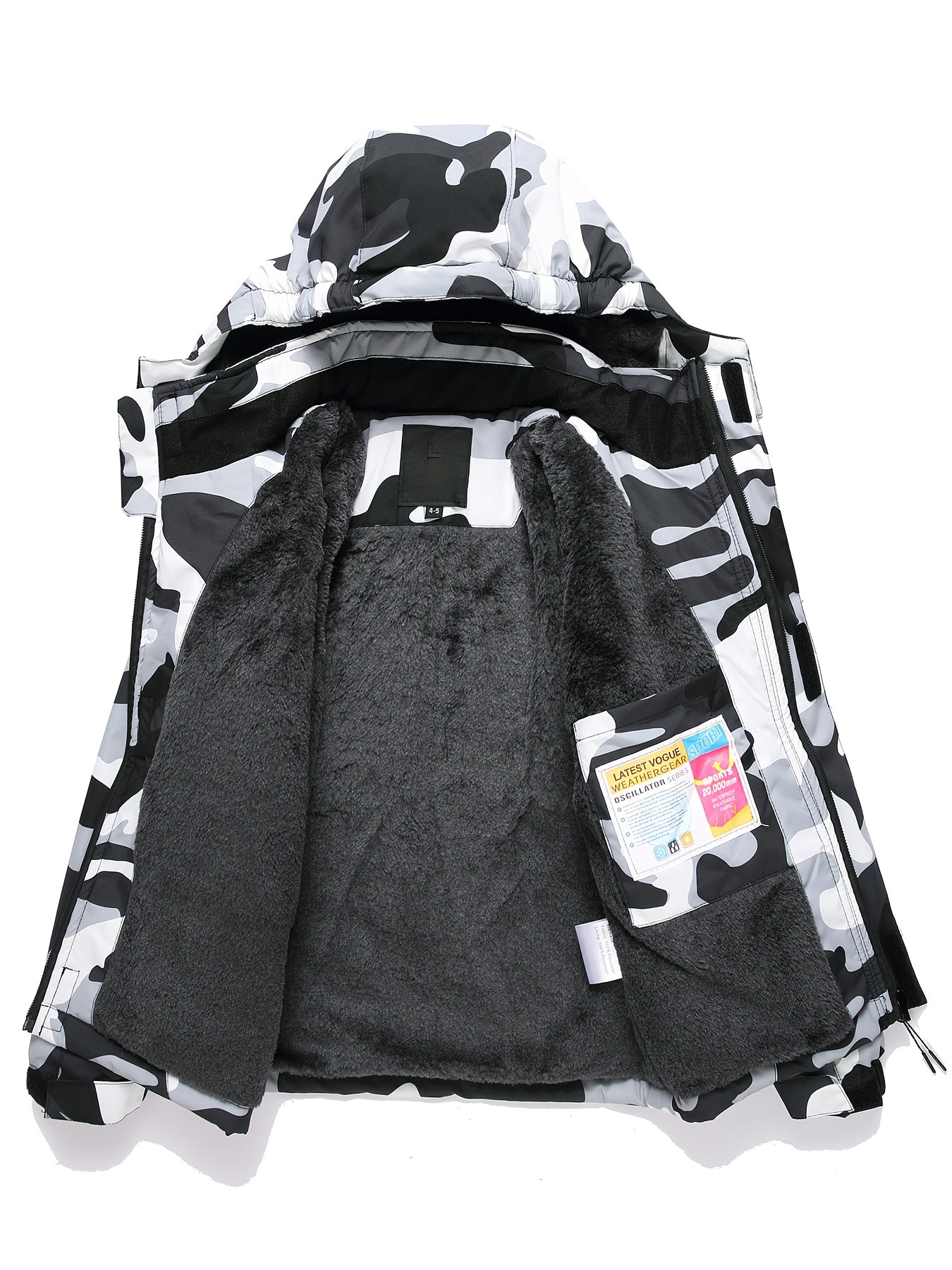 Boys' Heavy-Duty Thermal Jacket - Full-Zip Windproof & Cold-Resistant Coat with Full-Length Zipper, Full-Zip Hooded Design, Full-Length Zipper & Multi-Pocket - Loose Fit for Layering - All-Weather Hiking Jacket for Winter, Ca