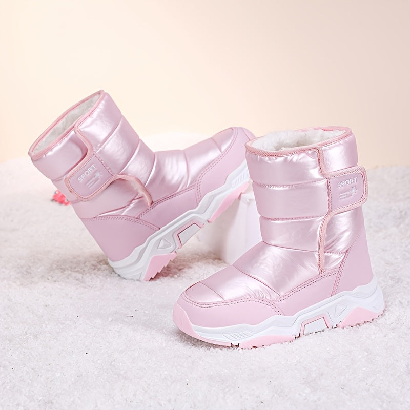Girls & Boys Winter Snow Boots with Closure - PU/Fabric Upper & TPR Sole, Pastel Pink/White/Black/Clear - All-Terrain Traction, Cushioned Insole, Round Toe & Arch - Warm Winter Boots for,, Casual Attire - Ideal for Ski Resort