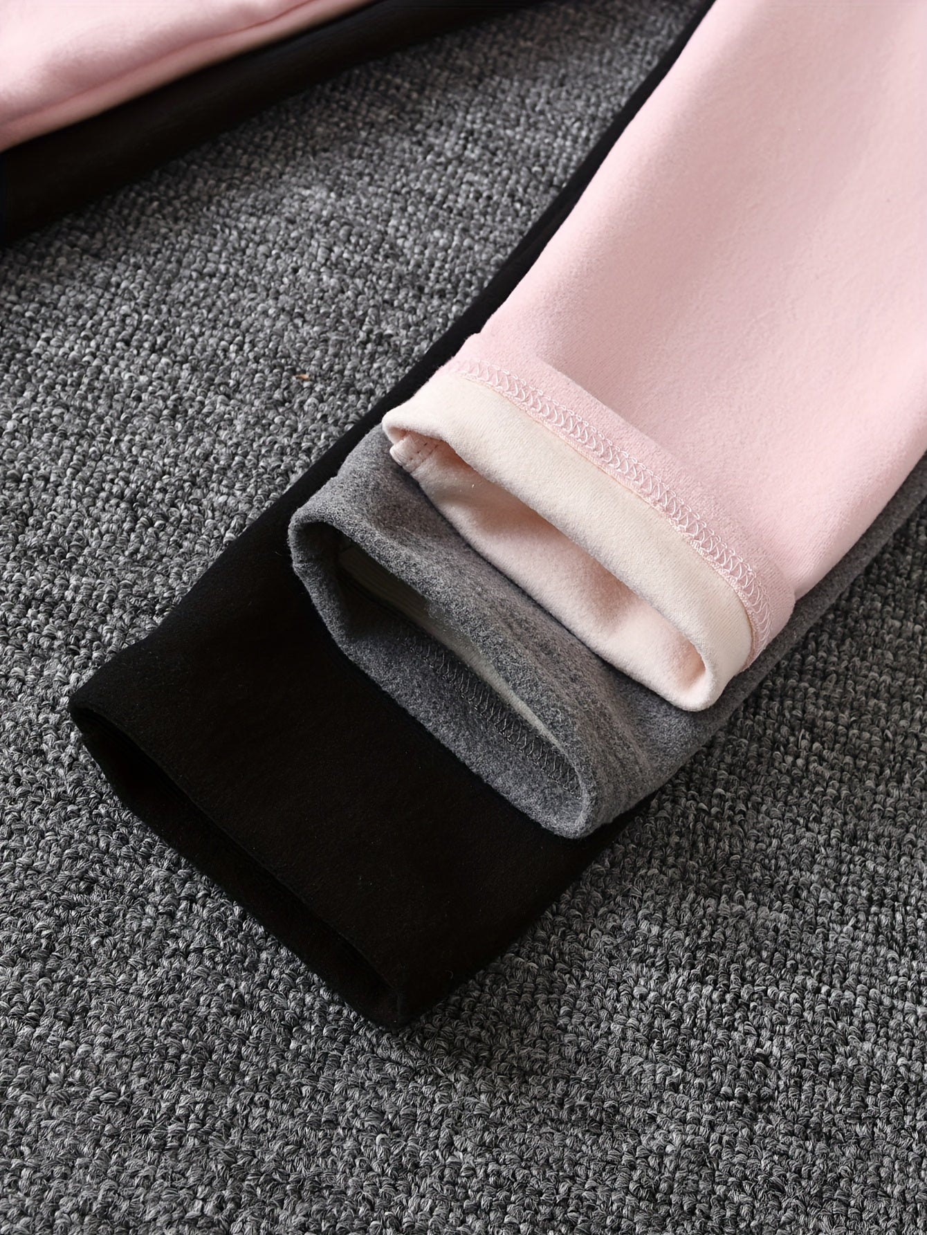 Girls' 3pcs Fleece-Lined Leggings Set - Soft Stretchy Winter Pants with Elastic Waistband, Solid Color (Pink, Gray, Black) - Cozy Long Trousers for Casual & Outdoor, Perfect Birthday Gift, Winter Leggings, Outdoor Clothing, S