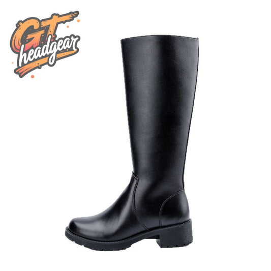 GT Men'S Heavy-Duty High Boots with Thick Rubber Sole & Zipper Closure - Glossy Black Faux Upper, Round Toe & Arch Support - Durable Comfortable Boots for Stage Performances, Film, Casual & Formal Events - Ideal for Students,