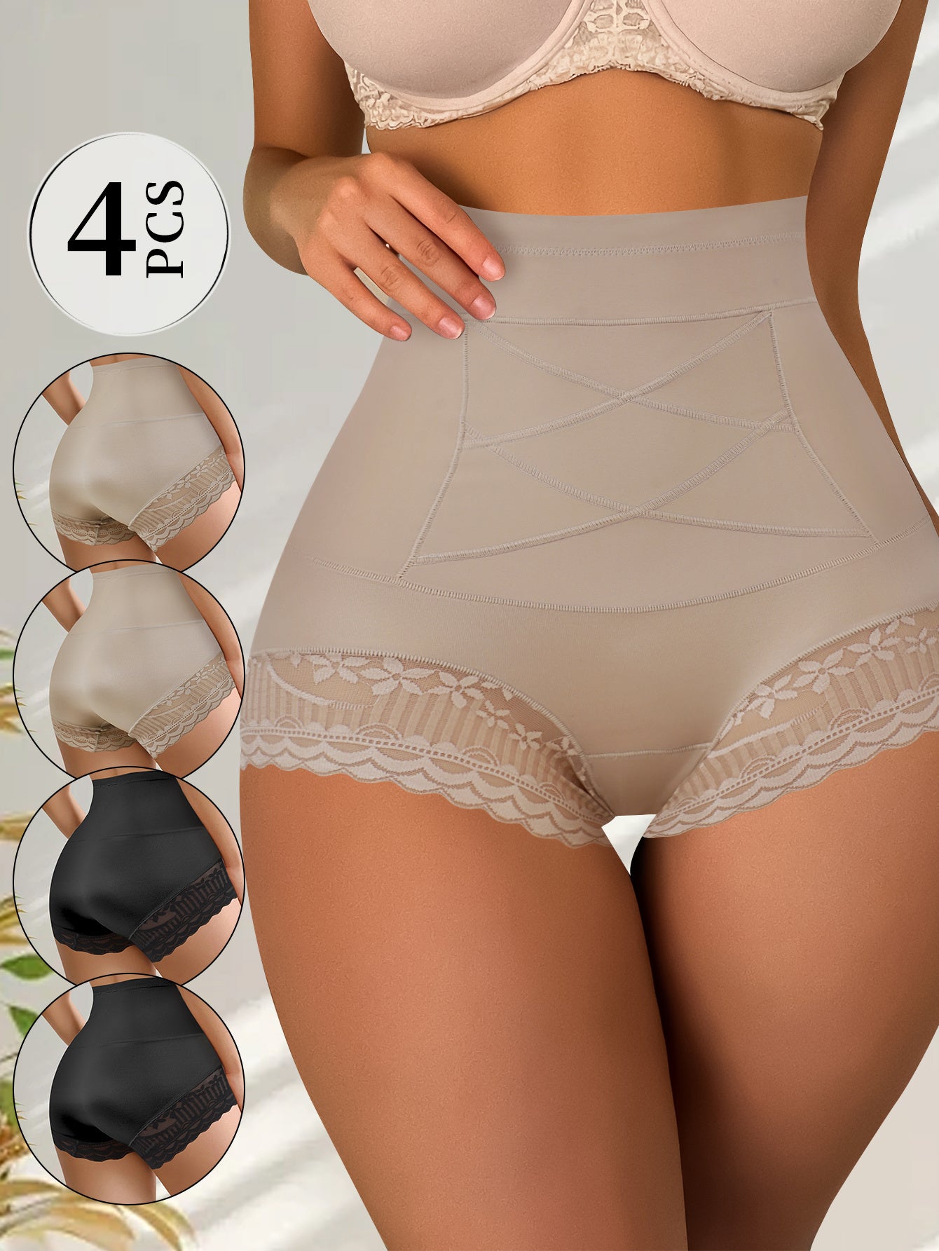 4pcs Women's High-Waisted Seamless Briefs- Tummy Control& Butt Lifting, Soft& Breathable, Invisible Comfort, Elegant Design, Casual Attire, Plus Size Shapewear, Plus Size Briefs Soft No Seam Underwear for Women Xxxl, Panty Pl