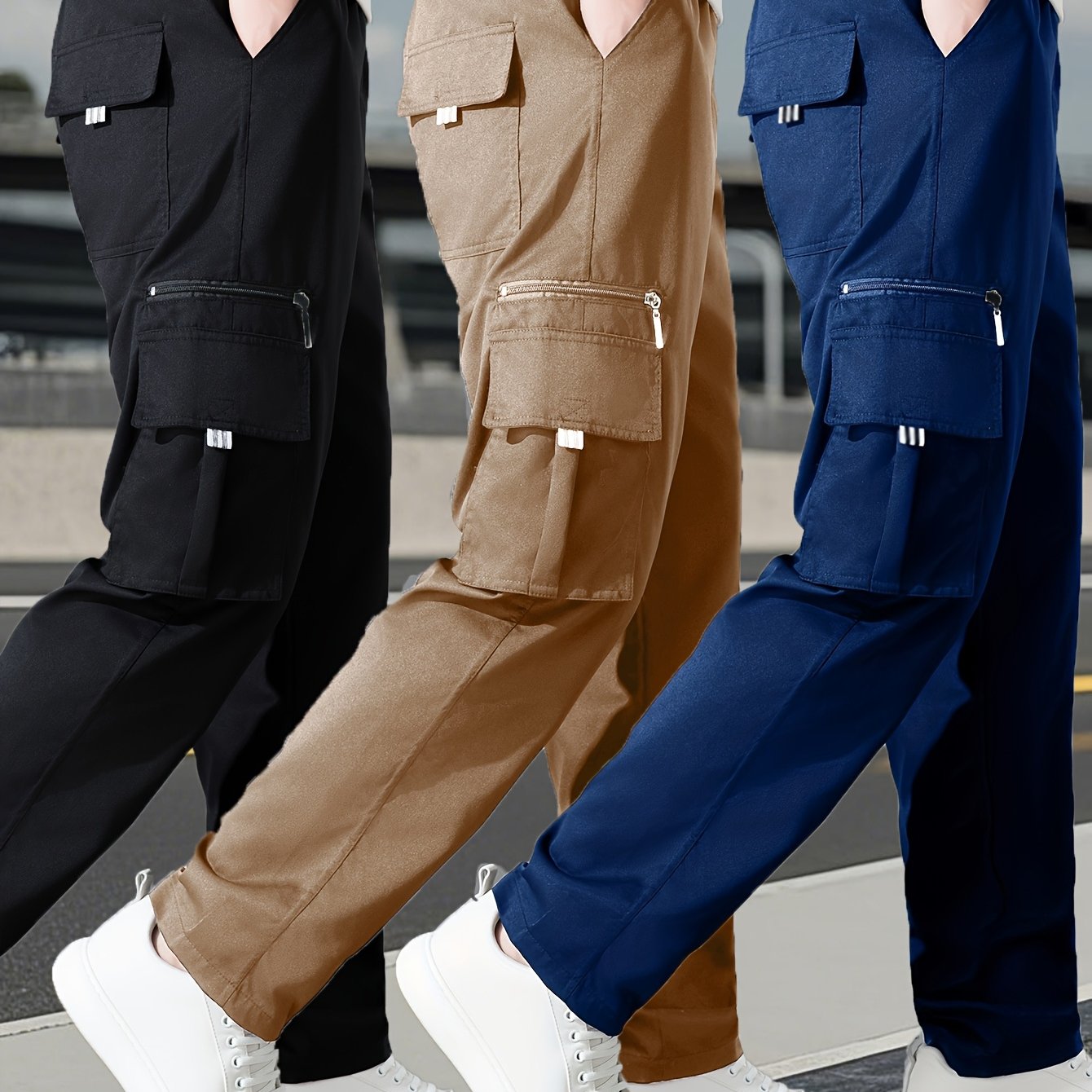 Set of 3 • Men's Outdoor Multi-Piece Work Pants • Solid Color • Classic Style for All Seasons