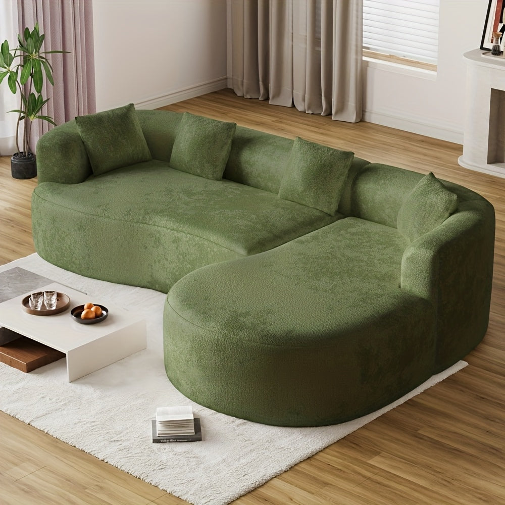 Modern 111” White L-Shaped Curved Sectional Sofa with Left Chaise, 4-Seater Luxury Chenille Couch, Extra Deep Seat & Memory Foam Cushions, No Assembly Required for Large Living Rooms - Contemporary Modern for all-White Deco