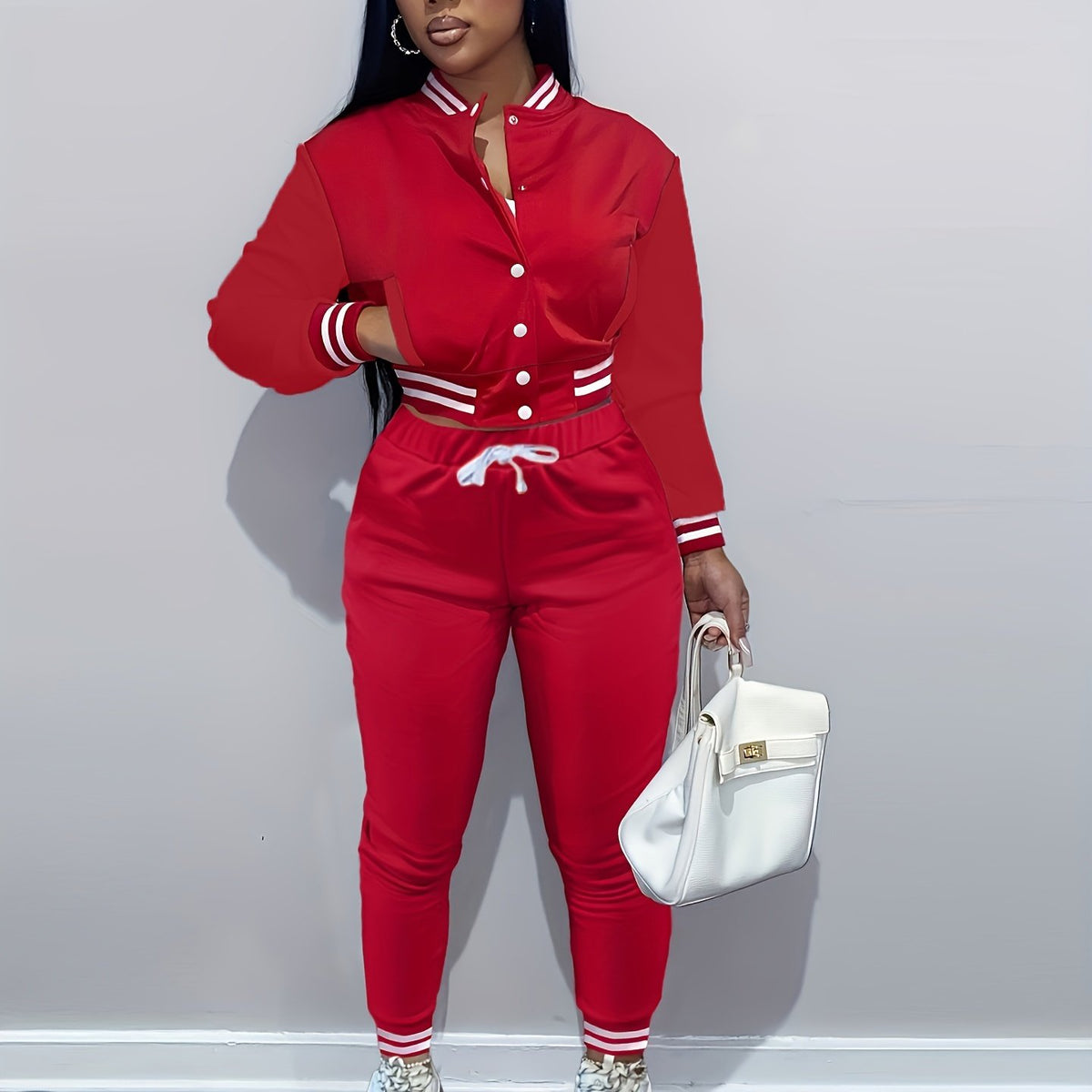 European And Trendy Women'S Patchwork Jacket with Single-Breasted Baseball Suit, a Two-Piece Outfit