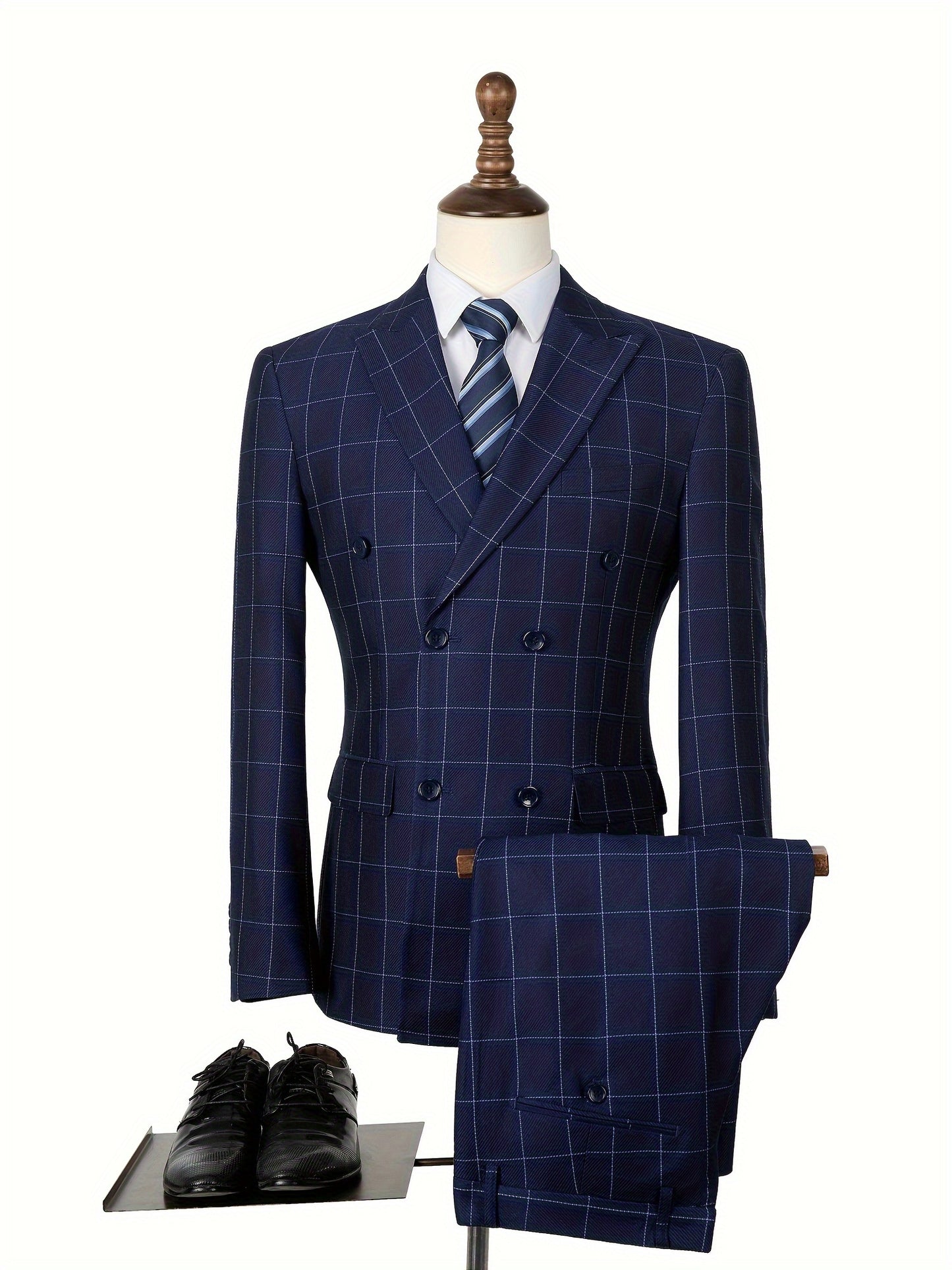 Mens Suit 3pcs Checked Blazer Jacket Vest Pant Slim Fit Single Or Double Breasted Vintage Suits Wedding Groomsmen Prom Business 2 Buttons Tuxedo Suit Set