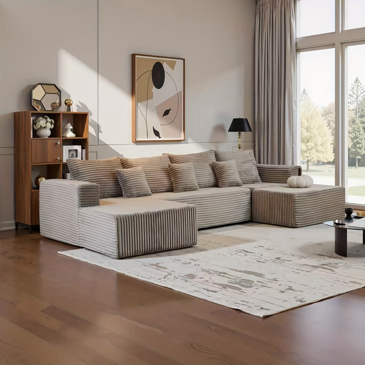 134''U-Shaped Modular Sectional Sofa with Chaise Lounge - No Assembly Required, Memory Foam Cushioning & Corduroy-like Fabric, Convertible Sleeper Sofa Bed, Contemporary Cloud Boneless Design for Game Room, Living Room, for h