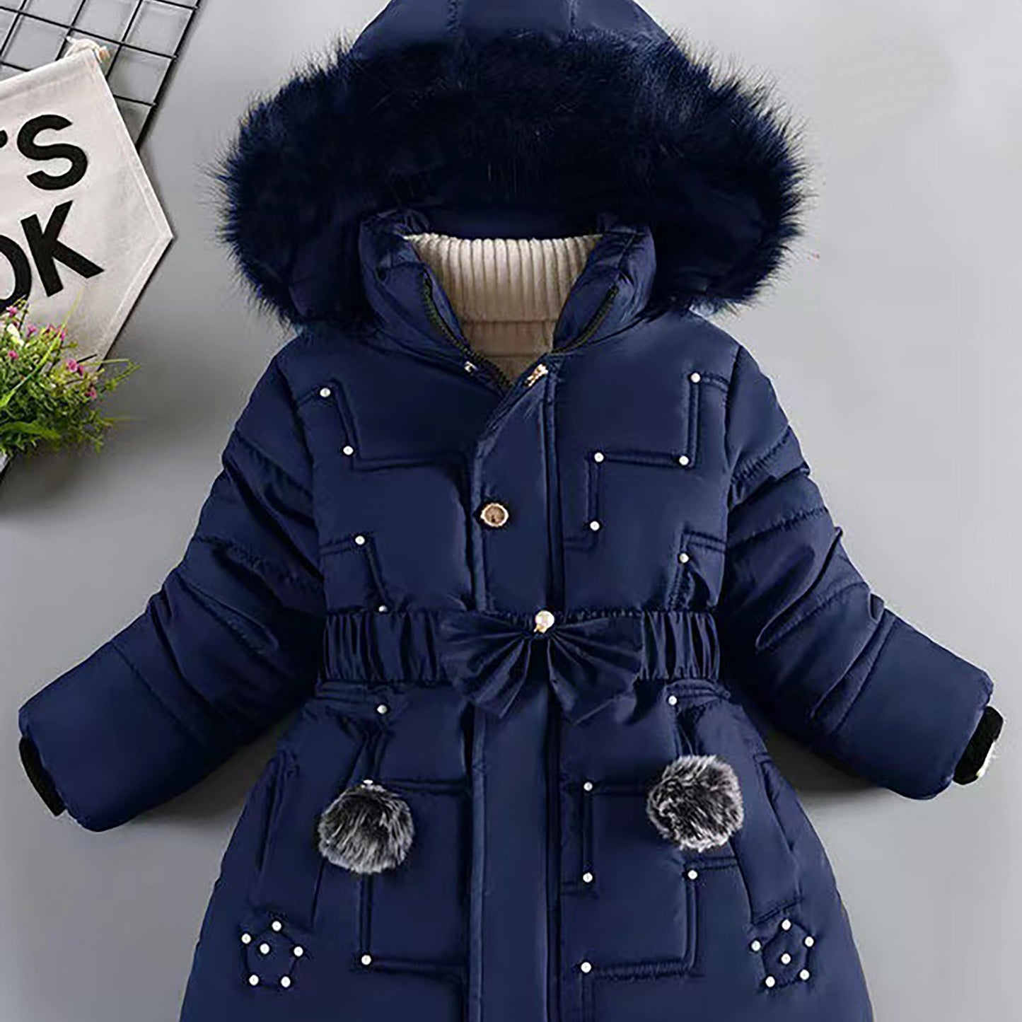 Girls' European & American Style Winter Coat - Thickened Warm Full-Zip Hooded Jacket with Full-Zip Closure, Windproof &, Winter Clothes For Girls