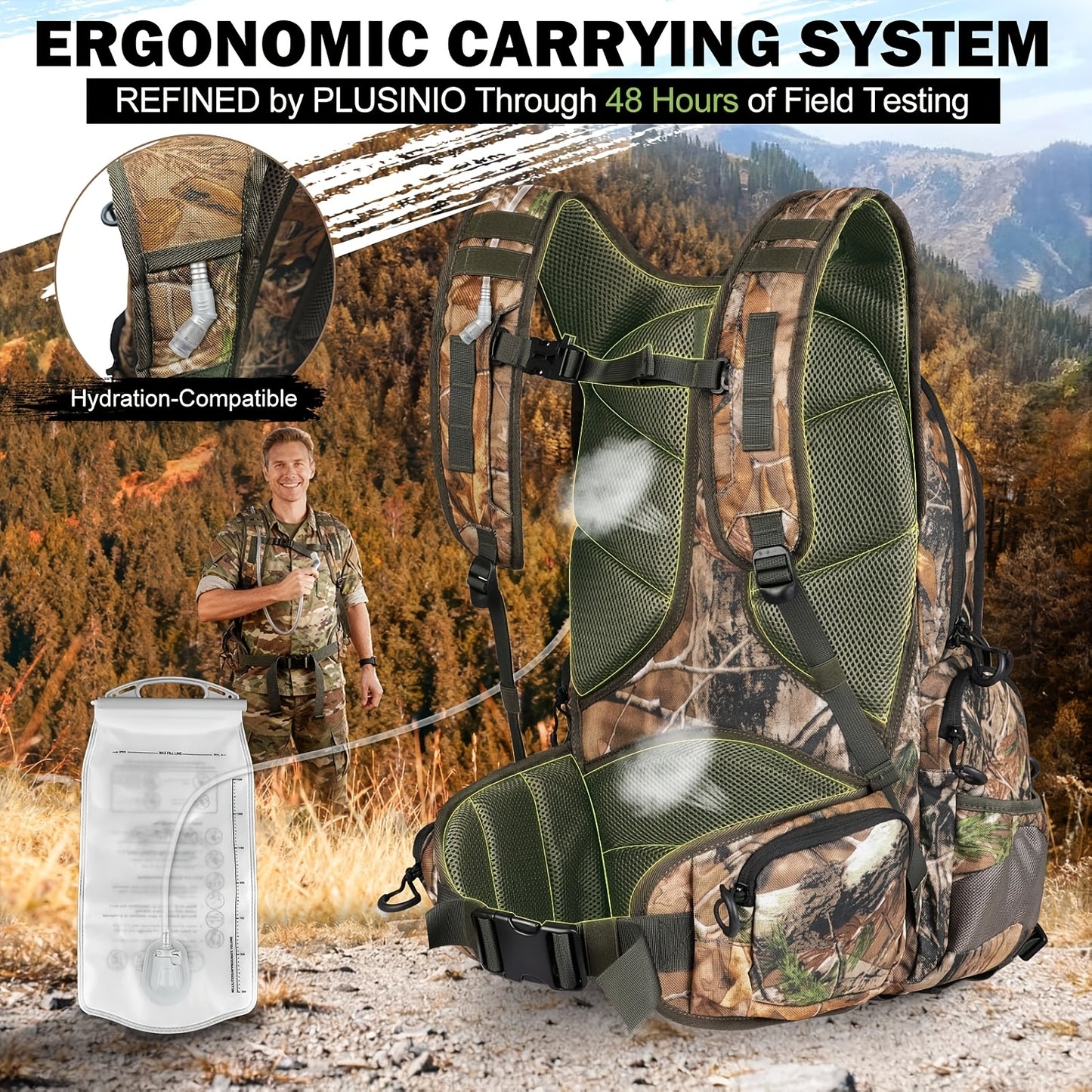 11.89gal Backpack with Rain Cover & Scabbard | Keep Your Deer Hunting Essentials Secure, Brown Polyester, Zipper Closure | Great Gift for Outdoor Men