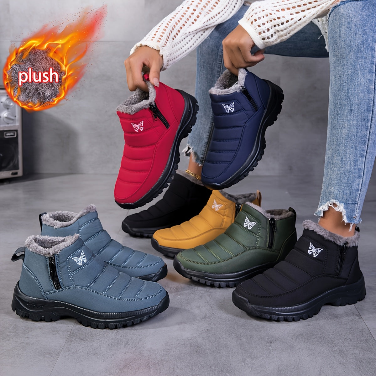 VOLARPISADA Women's Winter Snow Boots with Faux Fur Lining & Plush Collar - Warm Round Toe Zipper Ankle Boots, EVA Cushioned Sole, Slip-Resistant Traction, All-Terrain Tread for Hiking, Walking, Casual & Formal Outfits - Mult