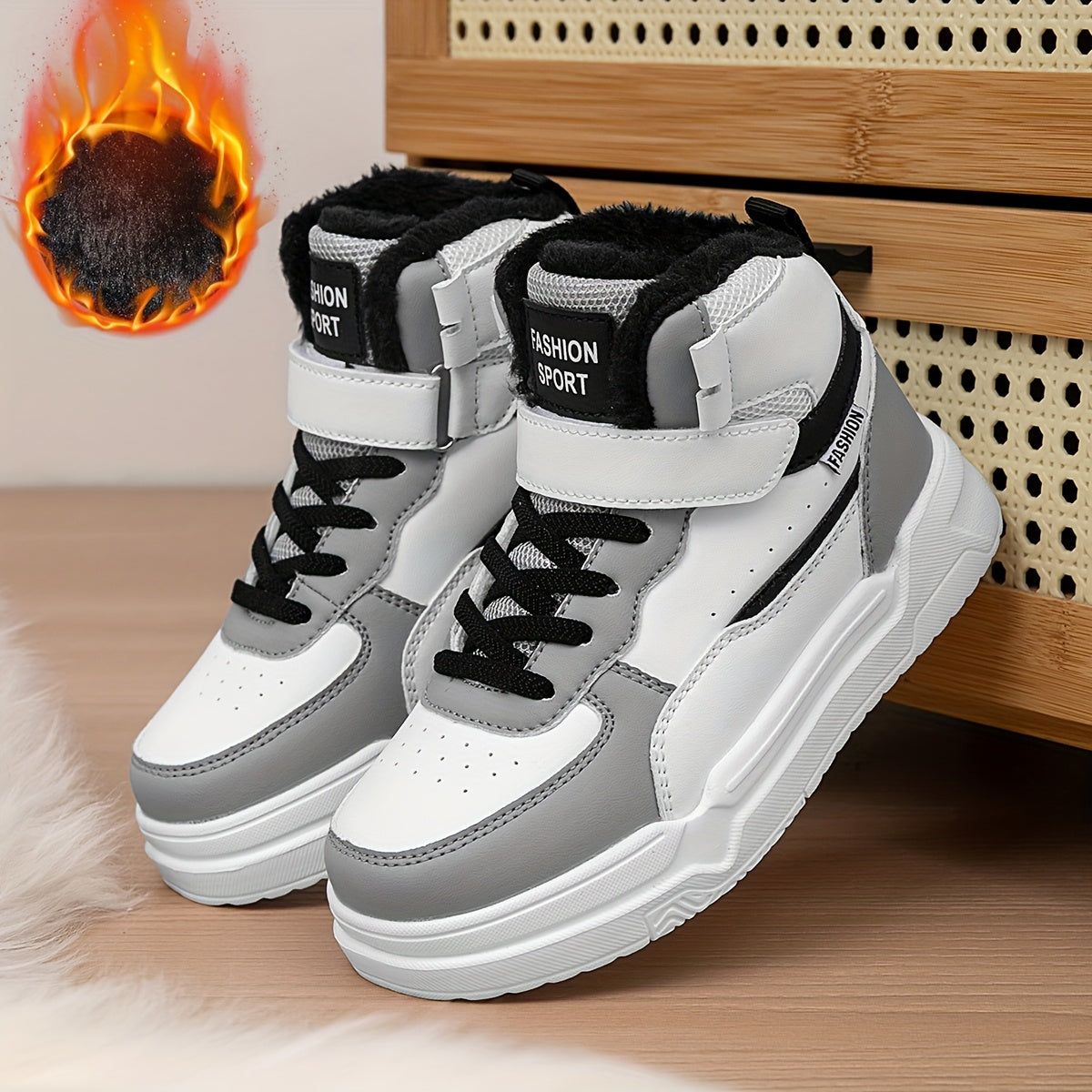 Kids' High-Top Winter Sports Shoes - Lightweight EVA Sole, Thickened Warm Skate Shoes with Fleece Lining, All-Terrain Suitable for Outdoor, School and Casual Wear - Ideal Choice for Skiing, Snowboarding, Autumn and Winter Spo