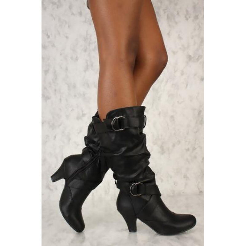 Women's Genuine Mid-Heel /Knight Boots with Chunky Heel & Metal Buckle - Toe Autumn Winter Boots, Sole for Durability - Casual & Dress Boots for Jeans/ Dresses