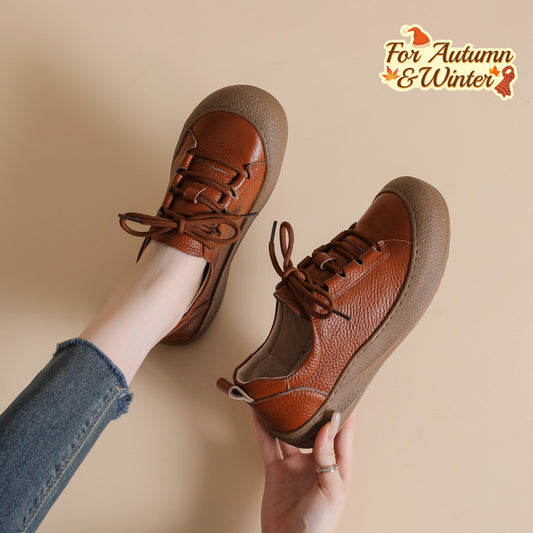 New European and American Retro Style Women's High-top Shoes for Autumn and Winter, Made of Top-grain Cowhide, Versatile Retro Shoes, Flat-heeled Women's Short Boots, Fashionable Sports Shoes